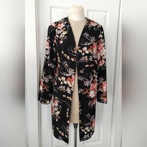 Women's Cleo Black Floral Kimono Style Open Jacket